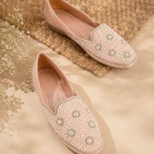 Women's Pearl Embellished Ethnic Jutti Flats – Blush Pink
