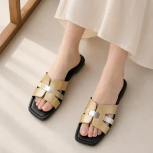 Women's Premium Gold Strap Flat Slippers