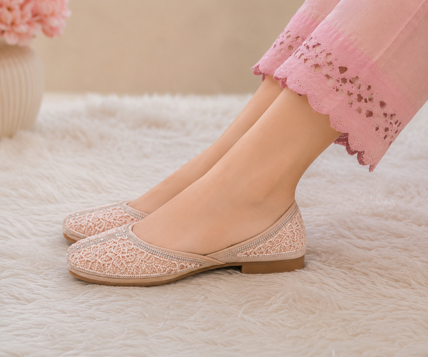 Women's Premium Embroidered Ethnic Jutti – Blush Pink - Image 2